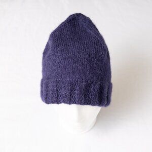 Hand Knit Indigo Blue Alpaca Classic Winter Unisex Hat